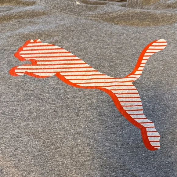 Puma Men's Heather Gray Tee with Striped Orange Logo Size S - Picture 3 of 6
